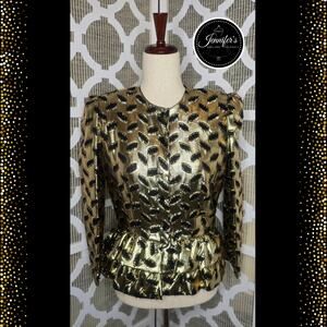 Partridge In A Pear Tree Vintage 80's Metallic Gold & Black Formal Jacket Size 8
